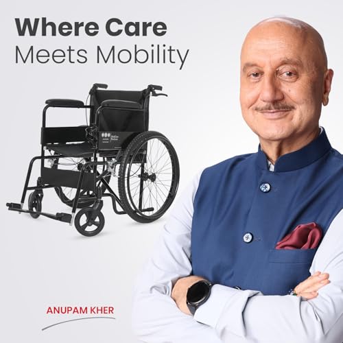 Image of Antara AGEasy (Max Group) Foldable Wheelchair for Adults, Elderly & Patients | Wide Seat, Spoke Wheels, Adjustable Footrest & Safety Belt (WheelAssist Pro - Black)