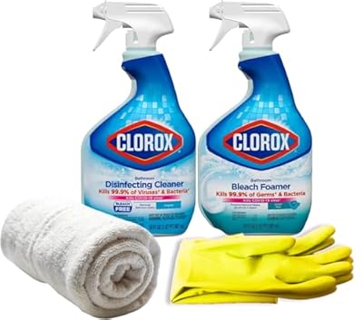 Aserson Disinfecting Bathroom Cleaner, Original Scent, 30 Fl Oz, Bathroom Bleach Foamer Cleaner, 30 Fl Oz Bundle with Latex Gloves and Cleaning Cloths