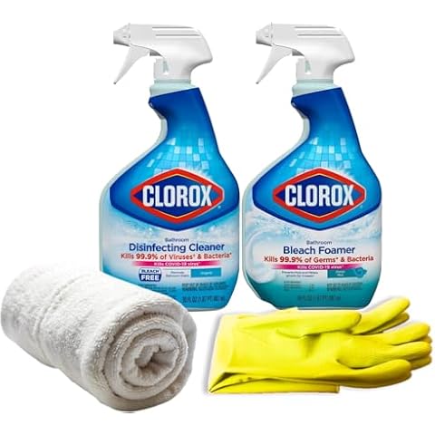 Aserson Disinfecting Bathroom Cleaner, Original Scent, 30 Fl Oz, Bathroom Bleach Foamer Cleaner, 30 Fl Oz Bundle with Latex Gloves and Cleaning Cloths Cover