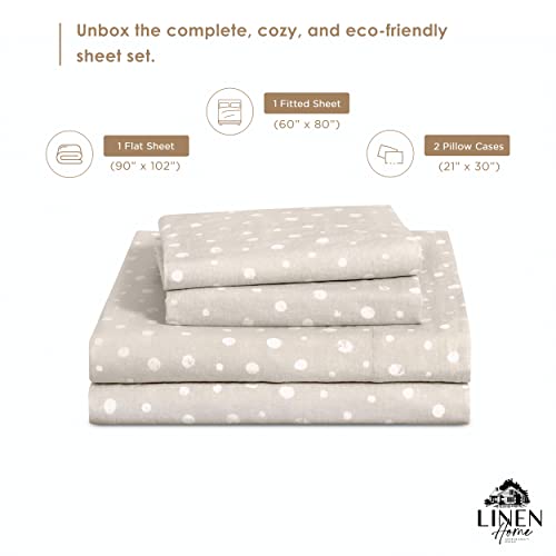 Image of Linen Home Cotton Lyocell Blend Percale Sheet Set Queen Size - 4 Piece Deep Pocket Bedding, Pre-Washed & Shrunk, Crisp Cooling Fabric, Fade-Resistant, Hotel Luxury, Wrinkle-Free - Polka Beige