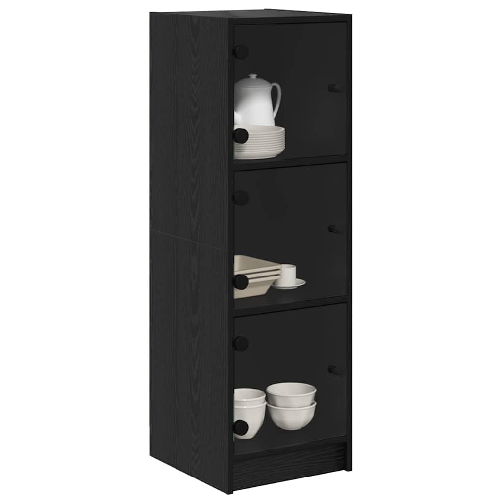 vidaXL Alacena Roble Negro 35 x 37 x 109 cm Madera contrachapada, Comedor, aparador rústico, Mueble versátil, Almacenamiento en Madera, Armario con Puerta de Vidrio