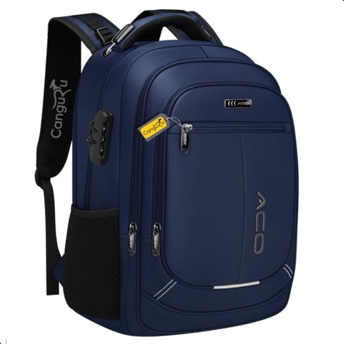 Mochila Masculina Feminina Notebook Com Capa de Chuva Bolso Antifurto Para Escola Faculdade Dia a Dia Reforçada Resistente a Agua Saída usb/Fone e Marcador de Bagagem (Azul)