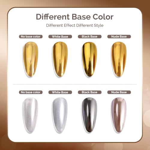 Image of MelodySusie 2Pcs Chrome Nail Powder for Gel Nails,Metallic Mirror Effect Pigment Stylish and Technological Fine Glitter for Home DIY Salon Use