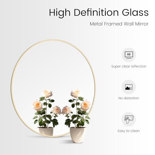 Image of WallBeyond 24 inch Round Mirror Gold Circle Wall Mirror for Bathroom with Metal Framed, Round Wall Mirror for Wall Decor, Vanity, Entryway Living Room