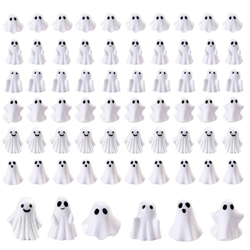 Cutecutedy 60Pcs Mini Resin Ghost Figurines Tiny Little Ghosts for Halloween Decor Cute Spooky Vase Filler Tiered Tray & Table Centerpiece Miniature Party Favors Home Decor