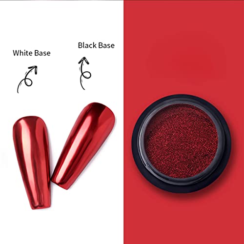 2 Jars Red Chrome Nail Powder Set, Reflective Glitter Metallic Mirror Effect For Nails Art Design 3D Holographic Red Pigment Dust Decorations #TOP6