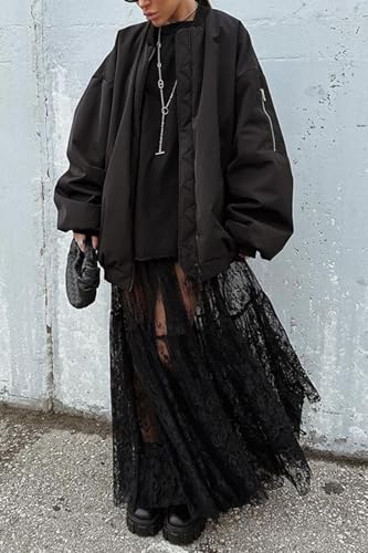 Women Sexy High Waist Solid A-line Cover Ups Beach Sheer Mesh Lace Maxi Skirt Without Lining2