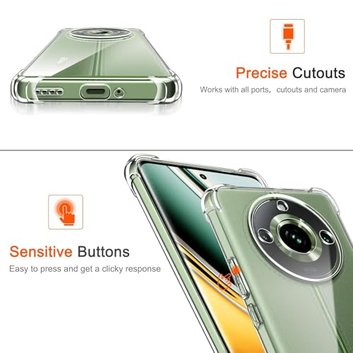Image of Lustree Realme 11 Pro / 11 Pro Plus + Back Cover Transparent Case | Clear TPU Shockproof Case with Four Corner Protection & Raised Camera Guard | Slim Protective Cover for Realme 11 Pro + Plus