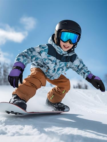 Image of Geyoga Kids Waterproof Winter Snow Ski Gloves for Boy Girl Outdoor Warm Thickening Snowboard Gloves