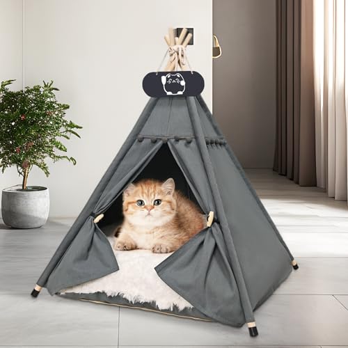 Whiwhi Tipi Zelt für Haustiere mit Doppelseitigem Kissen Hundezelt Abnehmbar und Waschbar Luxery Hundehöhle Katzenzelt und Haustierhäuser 50x50x60cm