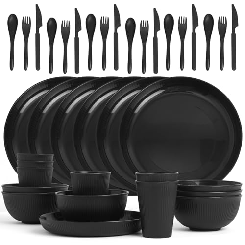36Pcs Black Wheat Straw Dinnerware Set...