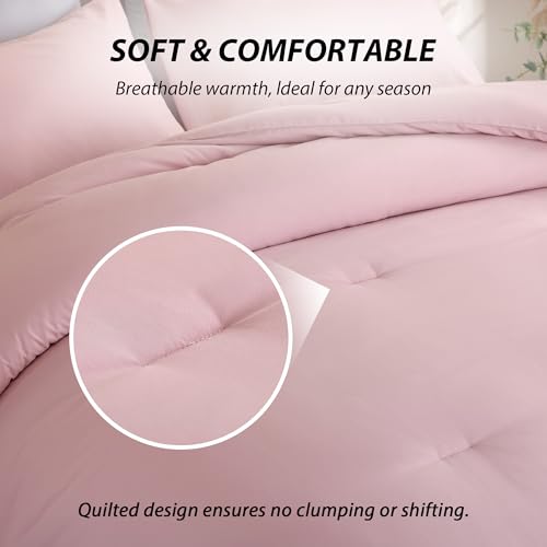 Image of weigelia Super-Soft Micorfiber Comforter Set - Twin Size Pink Lightweight Warmth Comforter for All Season Use, Machine Washable Pink Bedding Set (1 Comforter, 1 Pillowcases)