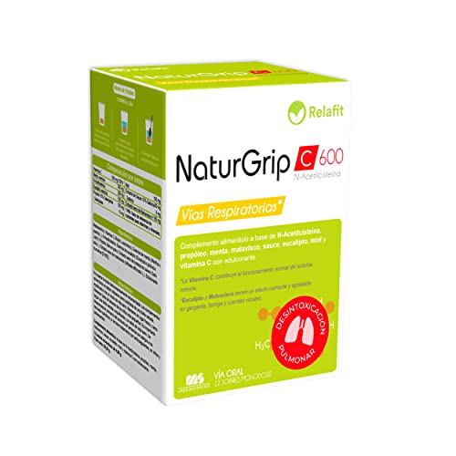 Naturgrip C 600 N-Acetilcisteína – 12 Sobres Monodosis | Relafit – Laboratorios Ms | Mucolítico Natural | Dexintoxicacion Pulmonar | Sistema Inmune | Miel, Propóleo, Malvavisco Y Vitamina C | Vegano