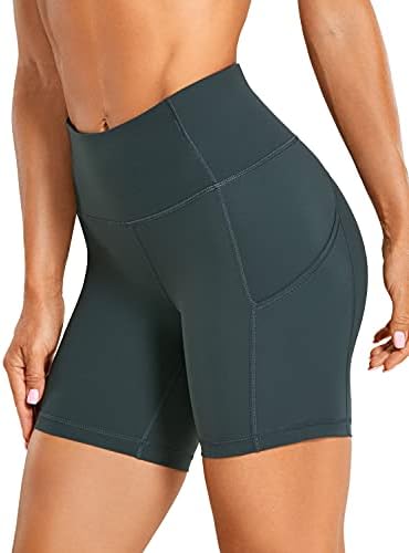 CRZ YOGA Damskie Spodenki Sportowe Z Wysokim Stanem Spodenki Do Kontroli Brzucha Z Bocznymi Kieszeniami-6 Cali