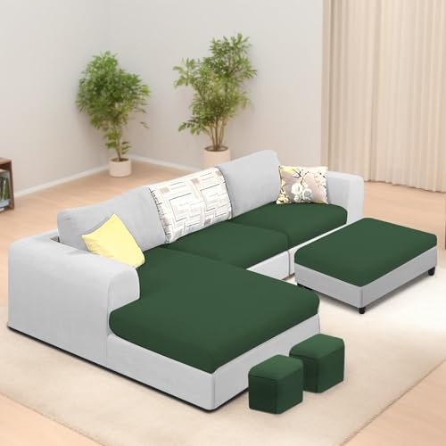 Image of Koza LHS 4 Seater L Shape Sofa Set with Center Table for Living Room (Green Grey Fabric) Premium Fabric Sofa