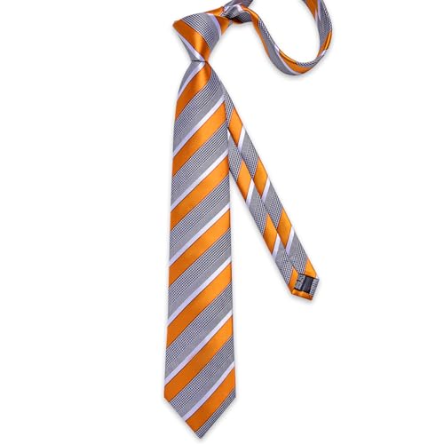 Image of DiBanGu Mens Striped Tie Silk Woven Necktie and Pocket Square Cufflinks Tie Clip Set Wedding Business Formal Gift Tie for Men