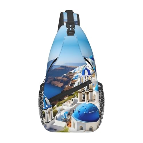 Mochila cruzada con estampado de vista marítima griega miniatura 1