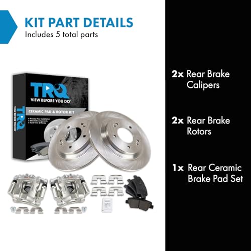 Image of TRQ Rear Brake Pad and Rotor Set Ceramic Rotors Calipers