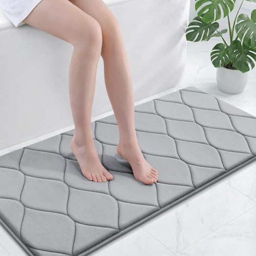 Image of Smiry Memory Foam Bath Mat 47x24, Ultra Soft Absorbent Bathroom Rugs | Grey, Plush Quick Dry and Machine Washable Cushion Bath Mats for Bathroom, Shower, Tub & Home Decor