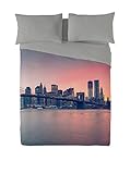  NATURALS Juego De Funda Nórdica Brooklyn Bridge Gris/Naranja Cama 90 (150 x 220 cm + 45 x 110 cm)