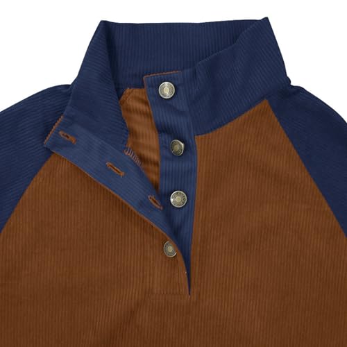 ADHOWBEW Mens Sweater Thermal Winter Clothes Stand Collar Fall Corduroy Crewneck Long Sleeve Vintage Casual Button Sweatshirt4