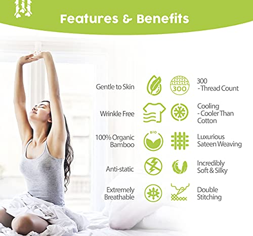 Bampure Bamboo Sheets Queen Size - 100% Organic Bamboo - 4Pc Set - Superior Soft & Cooling Sheets - Up To 16’’ Deep Pocket - Luxury Series - 1 Flat Sheet,1 Fitted Sheet,2 Pillowcases (Queen White) #TOP5