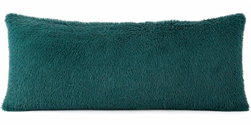 Reafort Luxury Long Hair, PV Fur, Faux Fur Body Pillow Cover/Case 21inx54in with Hidden Zipper Closure (Evergreen, Body)