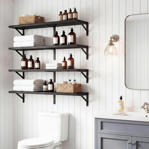 Image of YGEOMER Floating Shelves for Wall, 35in Black Wall Shelves for Living Room, Bathroom, Bedroom, Kitchen, Home Decor (Set of 4)