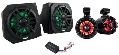 Audiosavings Bundle: (2) Memphis Audio RNGR65FE Speaker Pods for 2013-17 Polaris Ranger Bundle with (2) Rockville WB50KLS Black 5.25