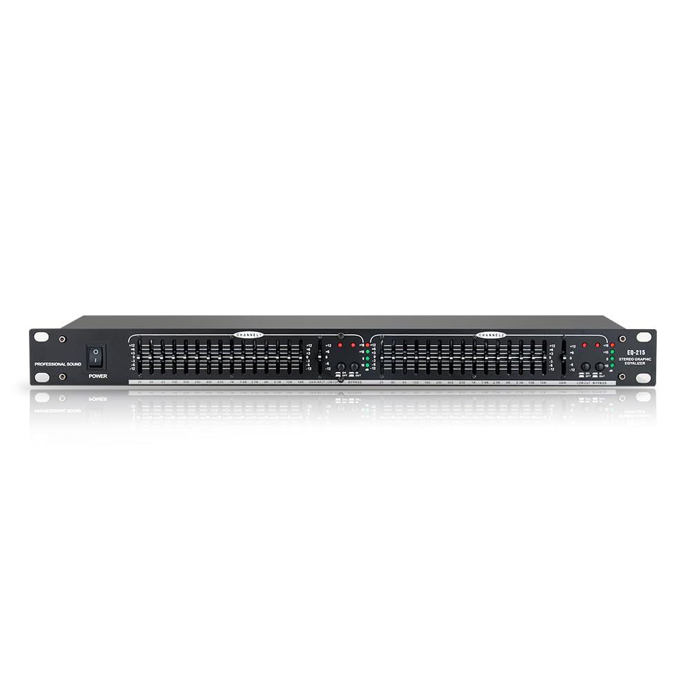 EQ-215 Black 1U Rack Mount Dual Channel 15-Band Stereo Graphic Equalizer with Noise Reduction and Bypass Switch