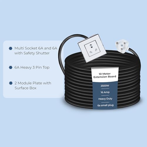 Image of Extension Board Heavy Duty Multi Socket 15A /16A /20A (2500 Watts 6A Small Plug, 10 Meter)