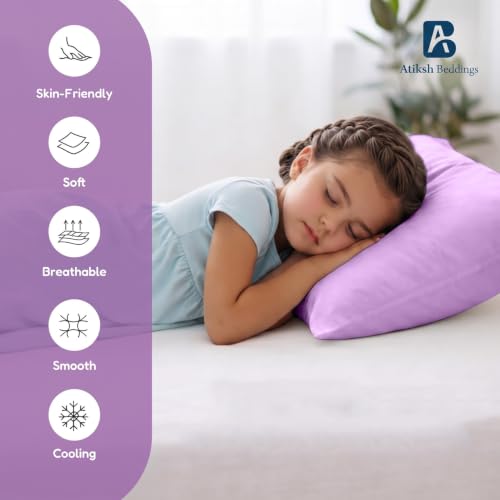 Image of Atiksh Beddings 16x22 Youth Pillowcase, Pack of 2 Toddler Travel Pillow Cases, 100% Egyptian Cotton, 600 Thread Count, Zipper Closure, Small Kids Pillowcase for Travel, Lavender