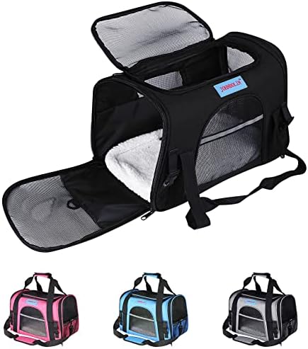 Pet Carrier,Airline Approved Three-Sided Opening for Small Medium Cats Dogs Puppies,Portable and Foldable Pet Travel Backpack with Fleece Pad Bag Travel Carrier and Locking Safety Zippers