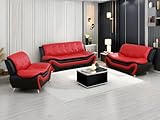 Dekmxas Leather Couches for Living Room, Living Room Couch Set, Sofa for Bedroom, Apartment, Living Room Furniture Sets (a-Leather Black&Red, Sofa+Loveseat+Chair)