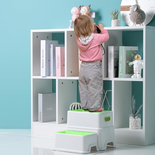 Image of Victostar Toddler Step Stool,2 Kids Step Stool for Bathroom Sink,Baby Potty Stool with Anti-Slip Surface and Rubber Bottom,Plastic Stool with Handle for Toilet Potty Training Bathroom Kitchen