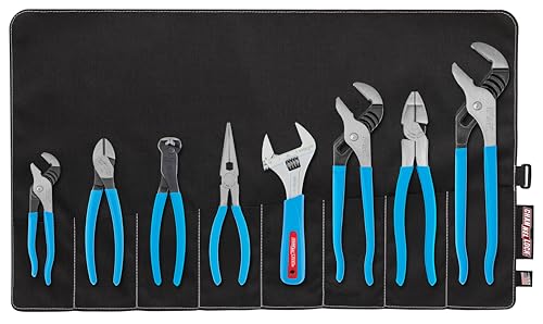 CHANNELLOCK TOOL ROLL-8 8-Piece Professional Tool Set with Tool Roll, Includes Straight Jaw Tongue & Groove, Linemen's, Cutting, and Long Nose Pliers, 1 Adjustable Wrench and Tool Roll