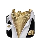 Barry.Wang Ascot for Men Gold Tie Set Cravat Paisley Silk Scarf Self Necktie Pocket Square Cufflinks Formal Wedding Party Prom