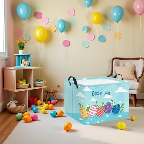 Image of Rectangular Easter Basket for Home Kitchen Baby Girls Basket Cute Storage Bin Organizer Shelf Book Room Decor(Blue Egg)