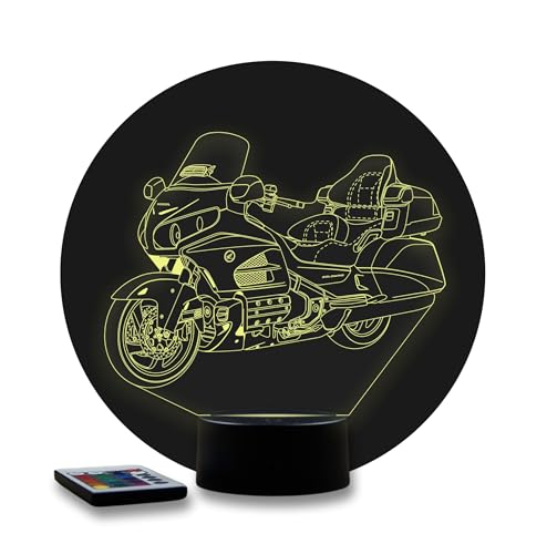 JNB-Maker Lampe 3D Honda Goldwing 1800 – Veilleuse LED 16 Couleurs avec Télécommande – Gravure Laser Haute Précision – Décoration Garage & Passion Moto – Fabriqué en France