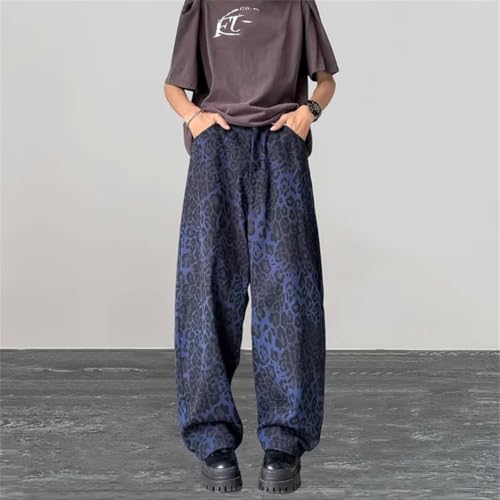Men Blue Straight Baggy Jeans Pants Clothes Wide Leg Casaul Long Trousers2