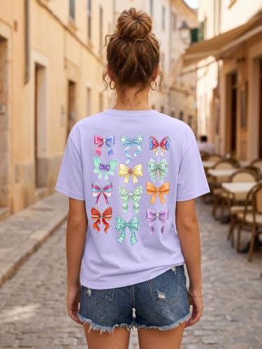 Image of Bow Leopard Shirt for Women Cheetah T-Shirts for Women Bow Graphic Tees Short Sleeve Aesthetic Tee Top