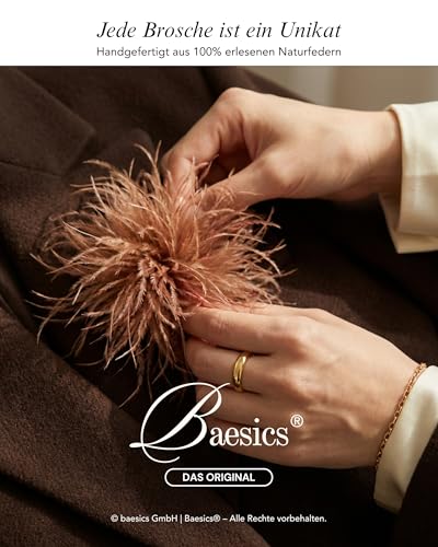 Baesics Federbrosche Damen Milchtee - Feder Brosche Anstecker Straußenfeder Fluffy | Ansteckblume Puschel Brosche zum Anstecken | Vintage für Hochzeit Braut Fasching Blazer Kleid
