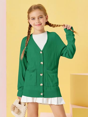 Image of Girls Cardigans Kids Fashion Open Front Long Sleeve Knit Sweaters Outerwear with Pockets 5-14 Years