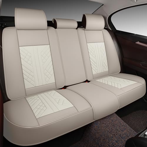 Image of GXT Bench Seat Cover, Premium Faux Leather Bench Seat Covers for Trucks - Universal Fit for Most Sedans SUV Pick-up Truck, Durable for Long Lasting Protection(Khaki and White)