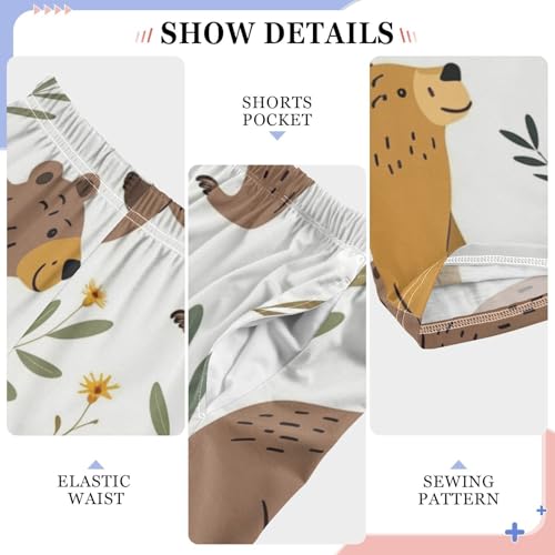 Bear Florals Boys Long Pants Soft Trousers Elastic Waist Kids Lounge Bottoms with Pockets S-XL4