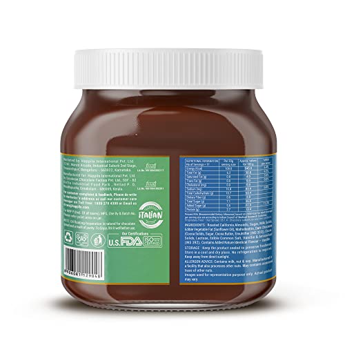 Image of Happilo Premium Almond Chocolate Spread, Delicious and Low-Carb Chocolate Spread with Goodness of California Almonds, High Protein Low Sugar Sweet Dessert, Smooth & Creamy Guilt-Free Diet Snack, No Cholesterol and Trans-Fat, 350g