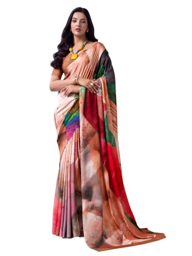Image of SIRIL Women's Printed Crepe Silk Saree with Unstitched Blouse Piece