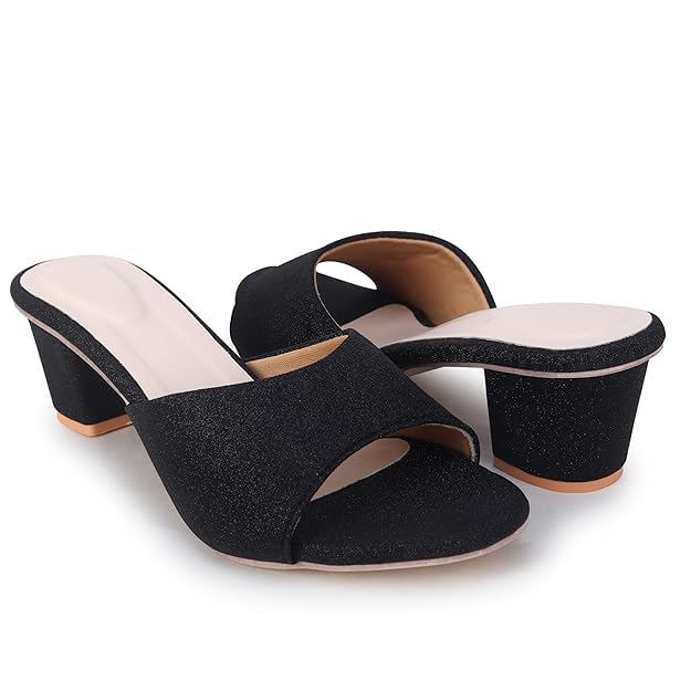 Image of Women's Block Heel Sandals - Open Toe Slip-On Dress Heels for Wedding & Party, Cushioned Comfort Insole, Stylish Synthetic Leather