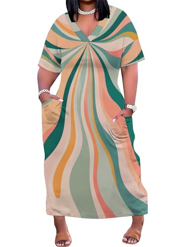 Image of PinkPatty Women's Oversize V Neck Short Sleeve Maxi Dress with Pockets