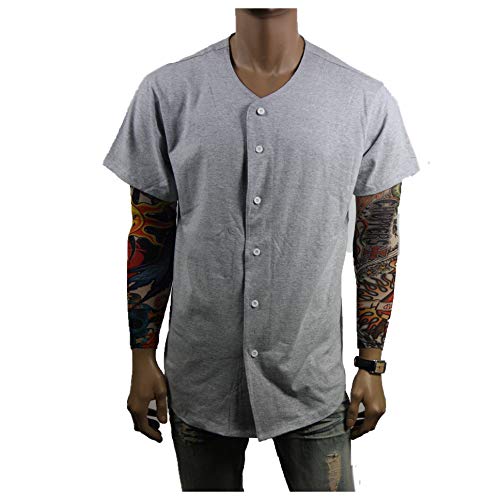 90210 Wholesale Men Baseball Jersey Team Uniform Sports Raglan Fashion Tee Casual Plain T-Shirt (Cotton-Gray, L)